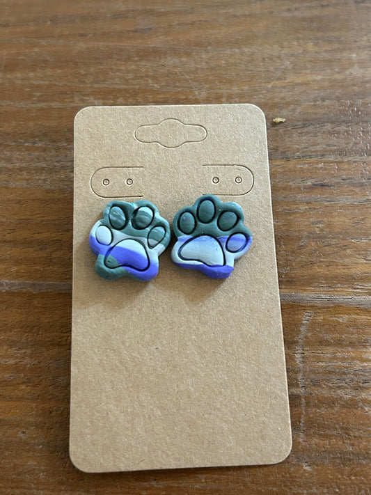 Multicolored Paw Print Studs