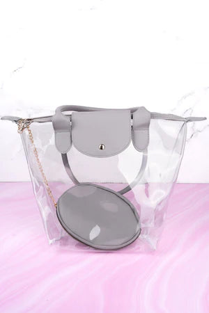 BE CLEVER CLEAR AS DAY TOTE BAG, GRAY