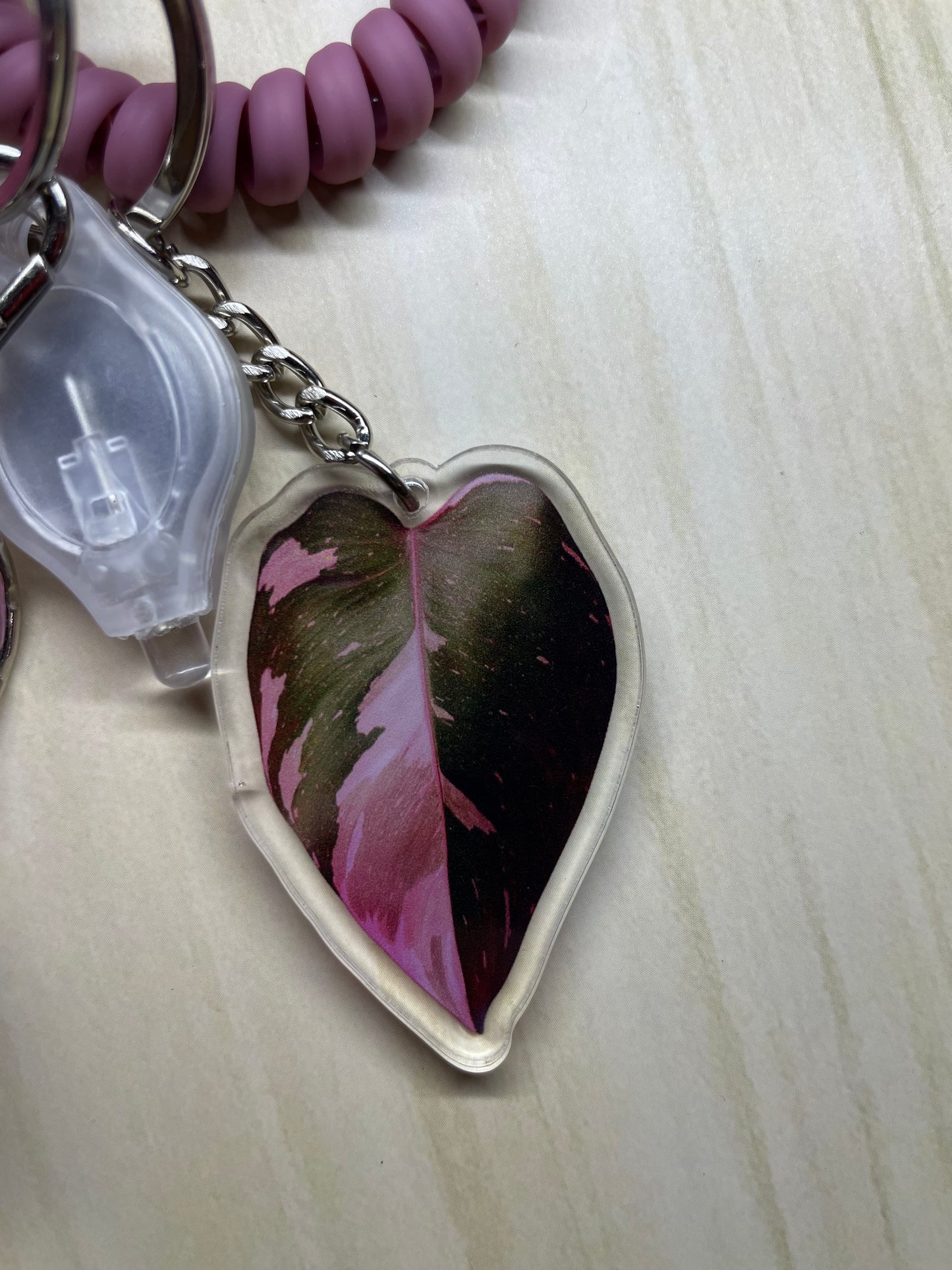Self Protection Keychain - Pink Leaf