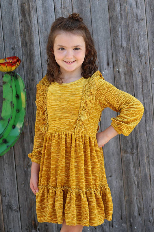 MUSTARD RUFFLE HEM DRESS