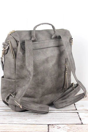 Taupe Gray Faux Leather Backpack