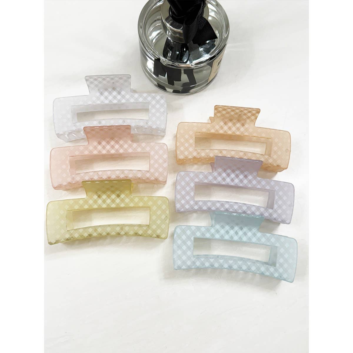 Checkered Soft Color Rectangle Hair Claw Clips