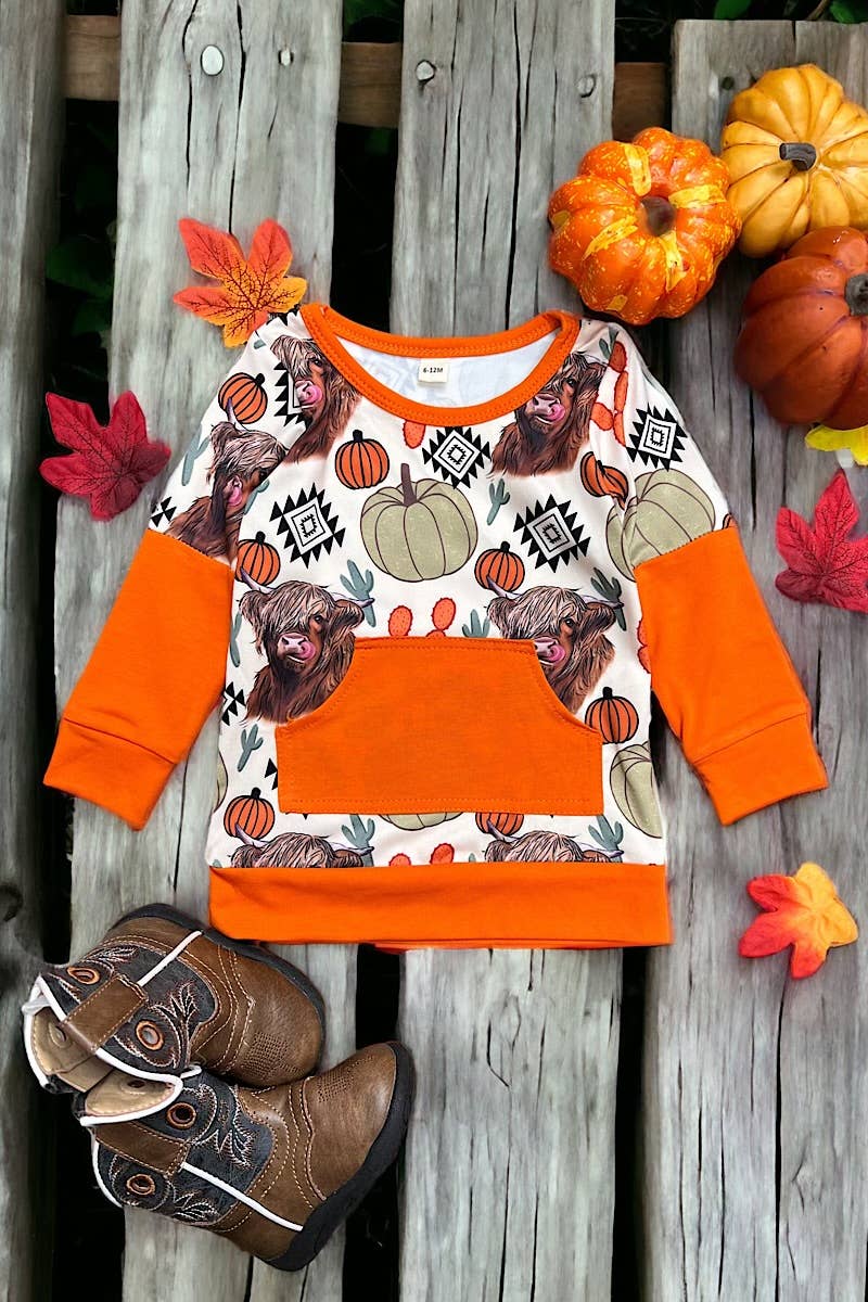 HIGHLAND COW/ FALL PRINTED BOYS LONG SLEEVE