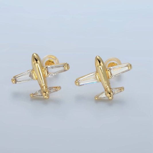 24K Gold Filled CZ Baguette Airplane