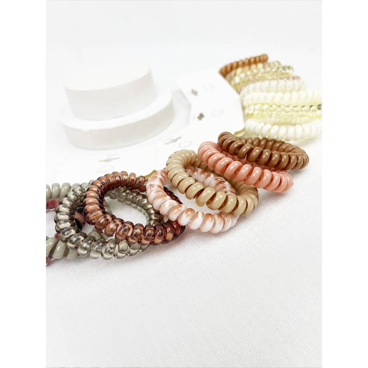 Cream and Multi Design Spiral Hair Ties