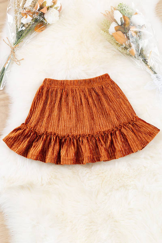 RUST SOFT VELVETY FABRIC RUFFLE SKIRT