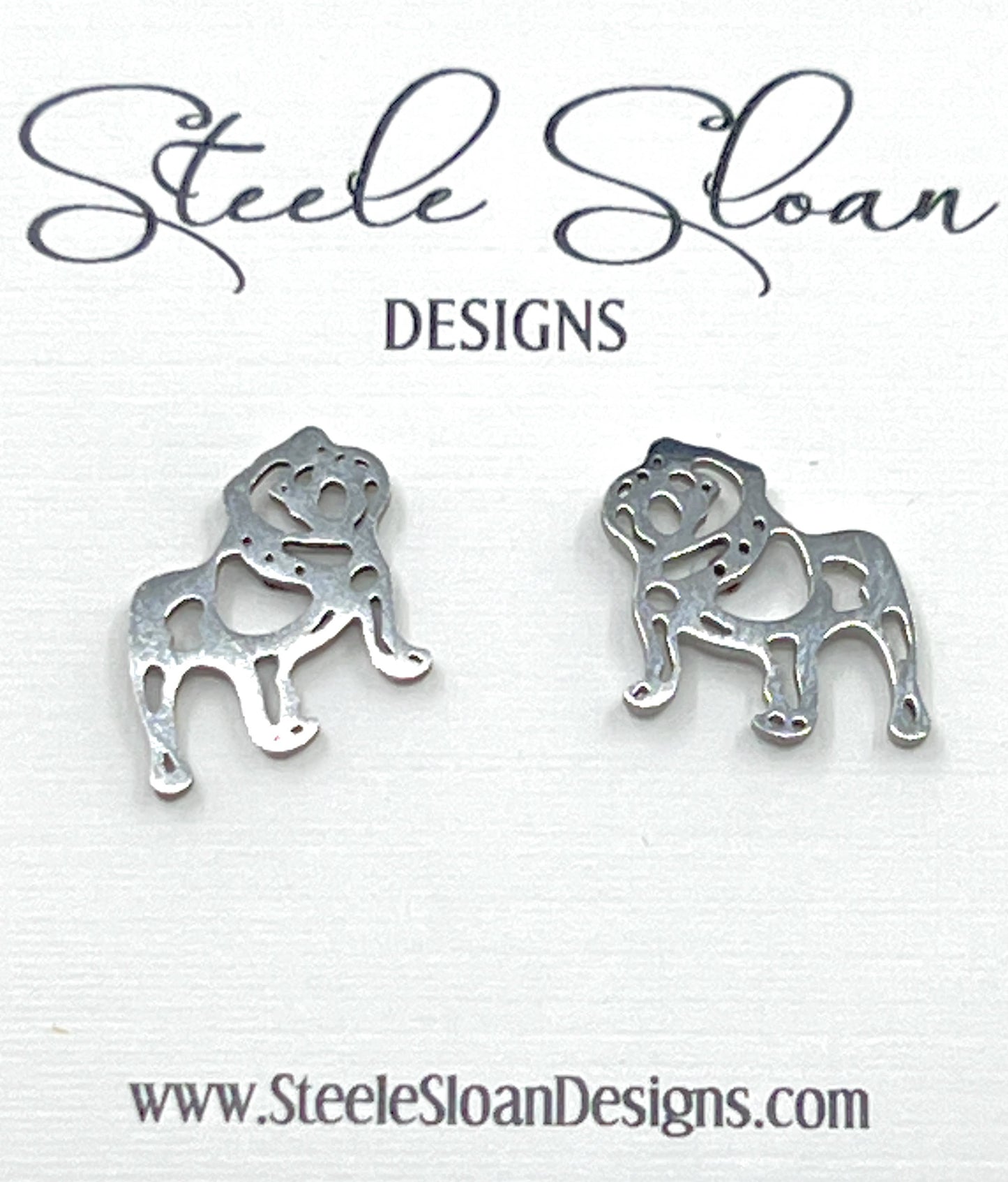 Adorable Bulldog Earrings- Gold Stainless Steel Bulldogs