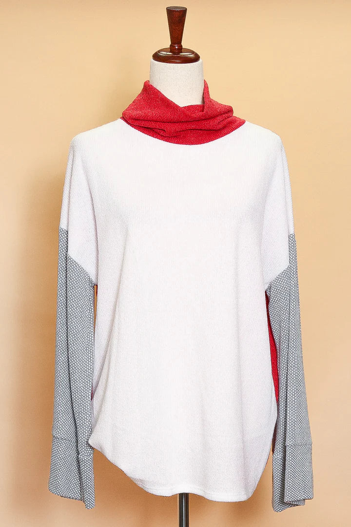 Ivory & Red Cowl Sweater