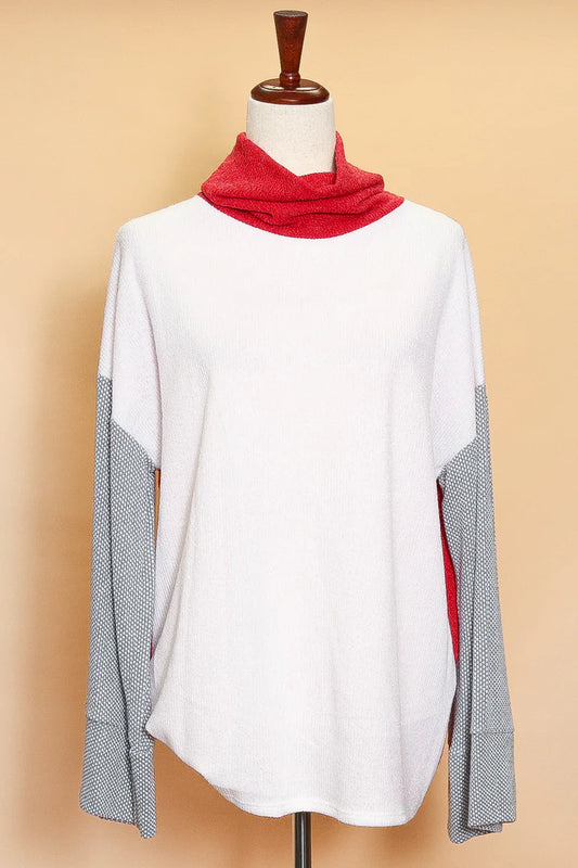 Ivory & Red Cowl Sweater