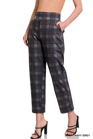 Plaid Pull-On Stretch Dress Pants