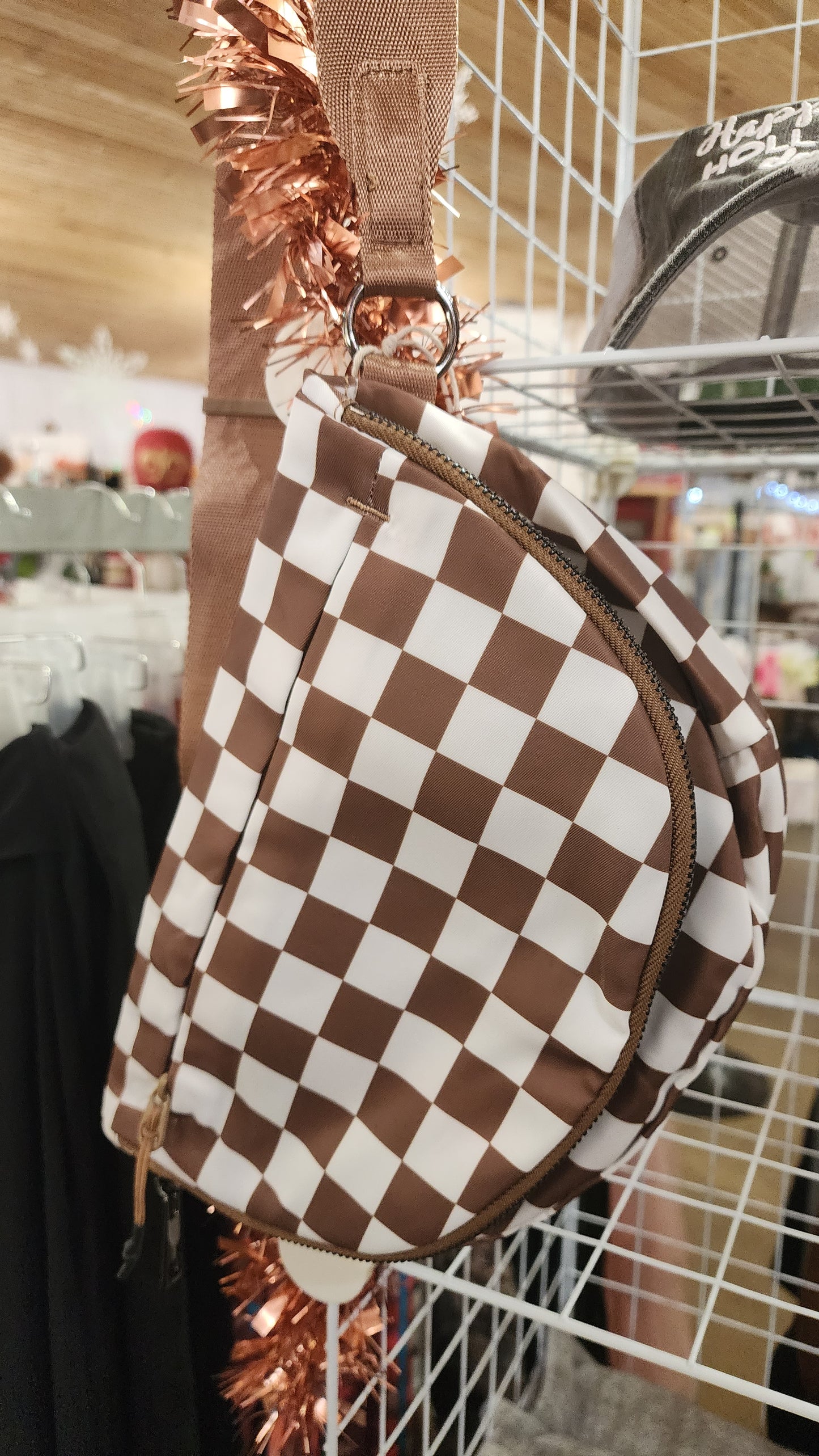 Brown Checkered Crossbody