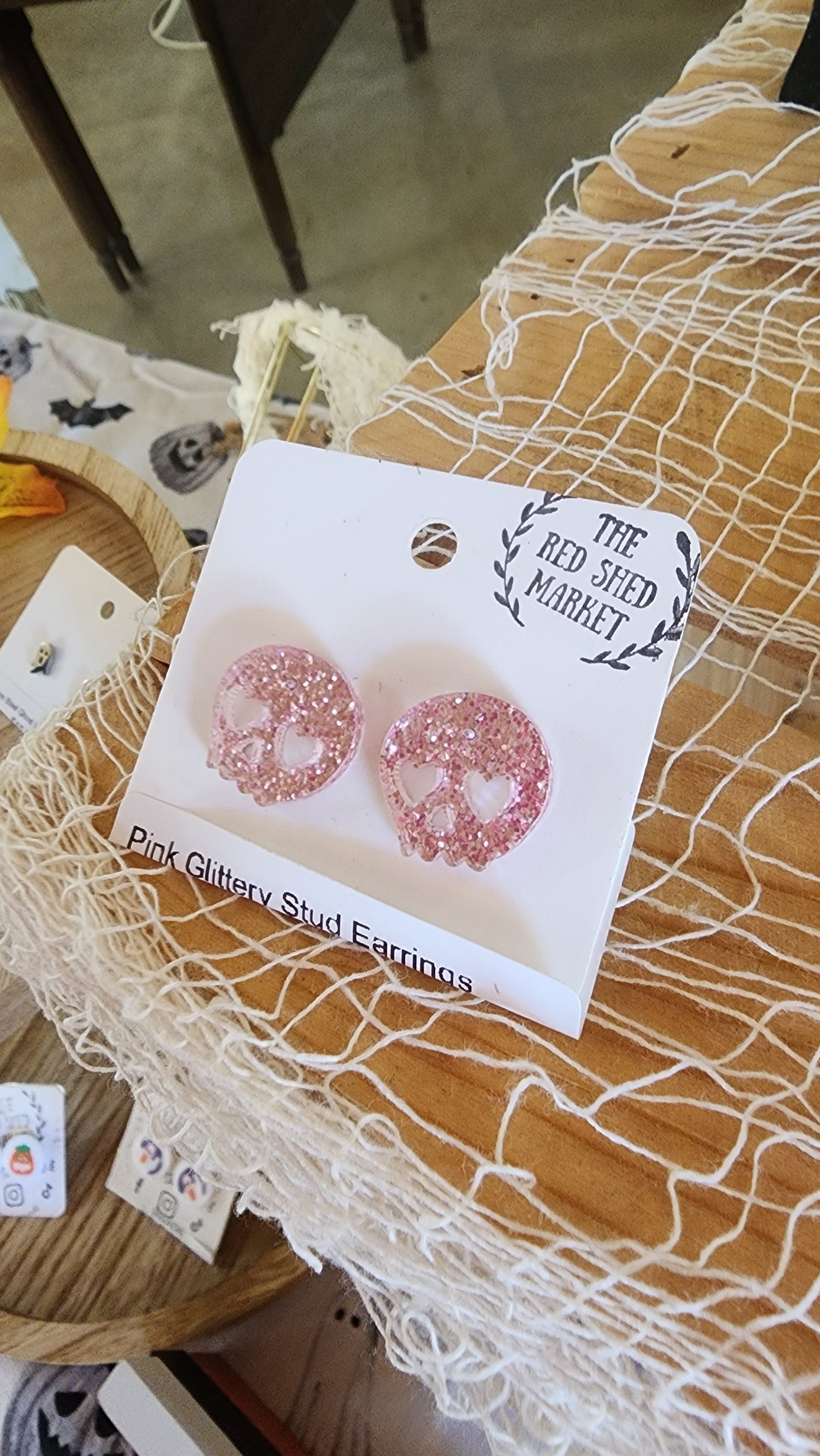 Pink Glittery Stud Earrings