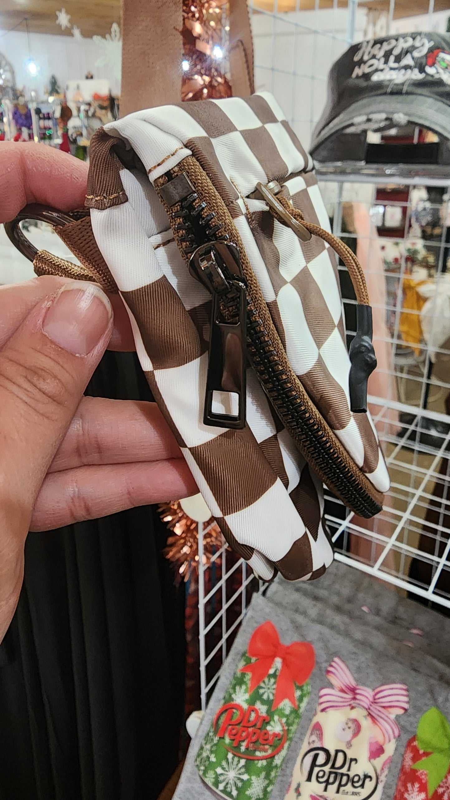 Brown Checkered Crossbody