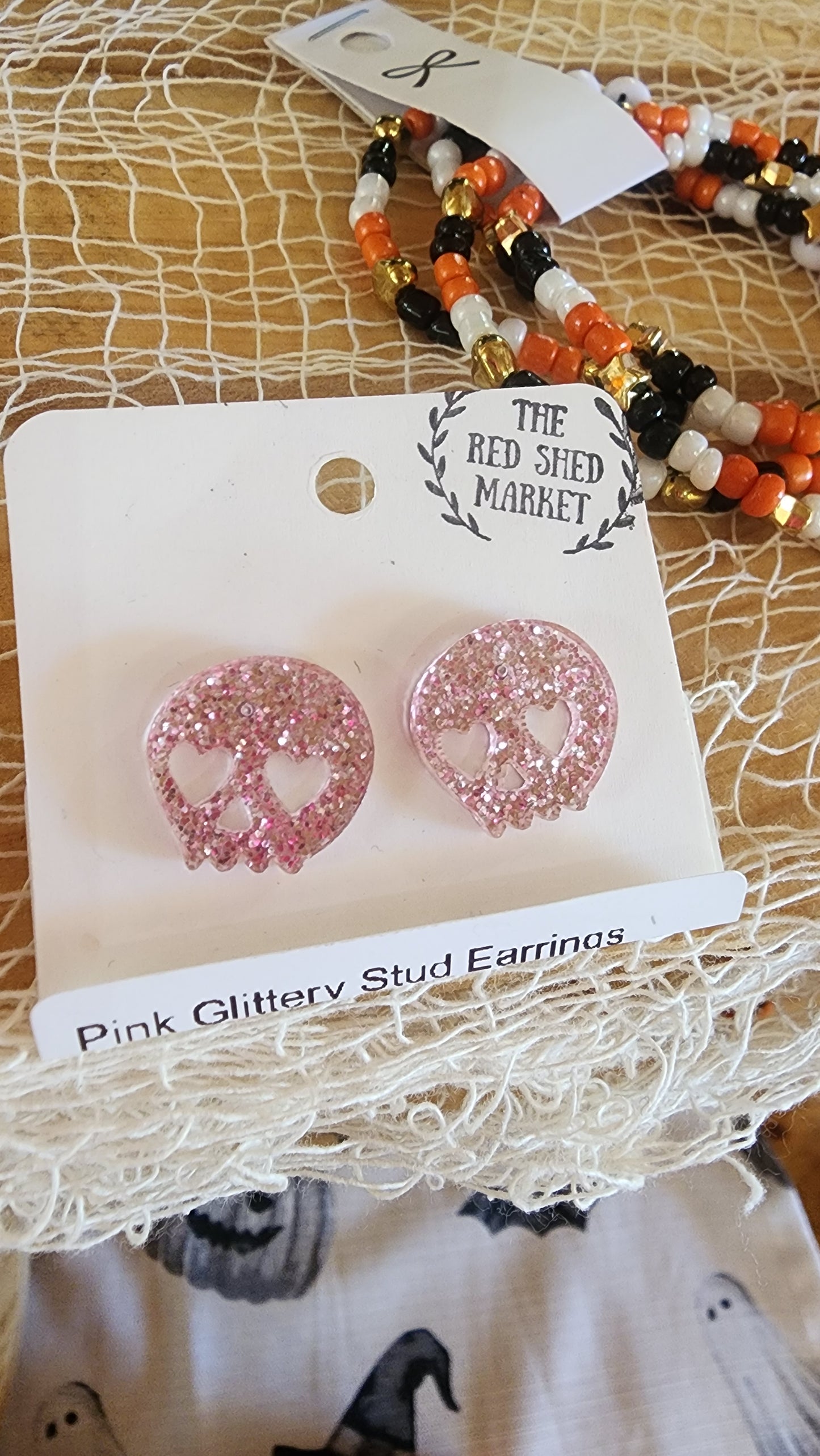 Pink Glittery Stud Earrings