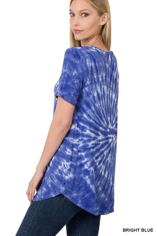 Soft Tie Dye Royal Blue Tee with Curved Bottom Hem