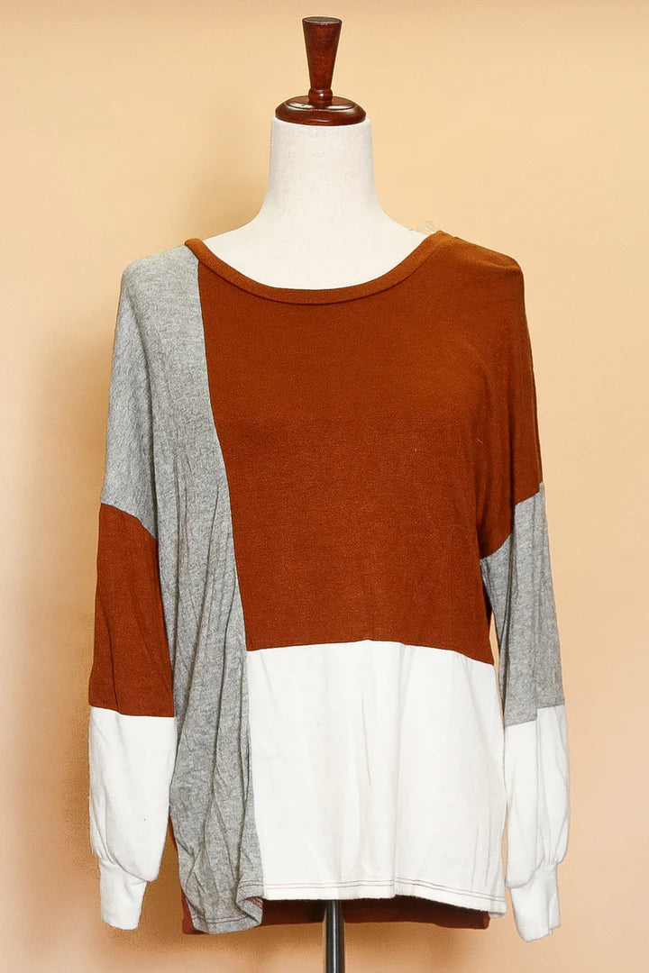 Rust Color Block Top