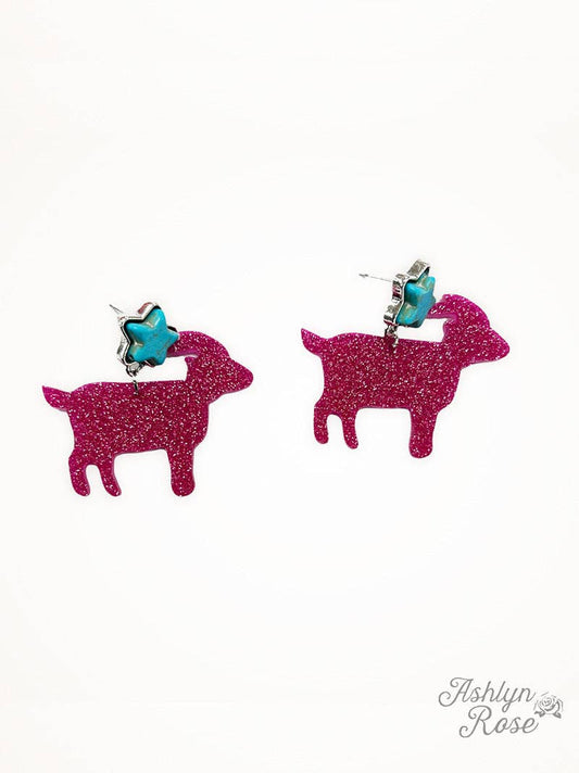 Acrylic Goat Drop Earrings in Pink