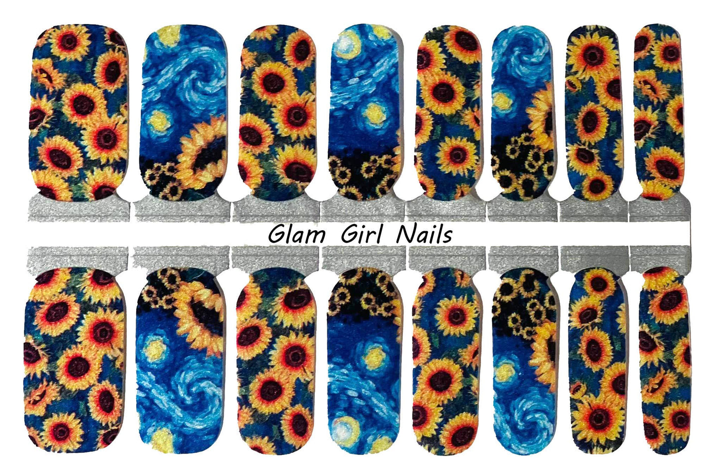 Van Gogh Sunflowers Sparkle Nail Wraps