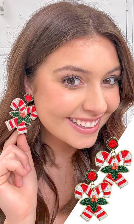 Crossed Candy Cane Earring