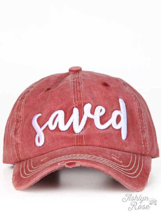 White Saved Embroidery on Maroon Hat
