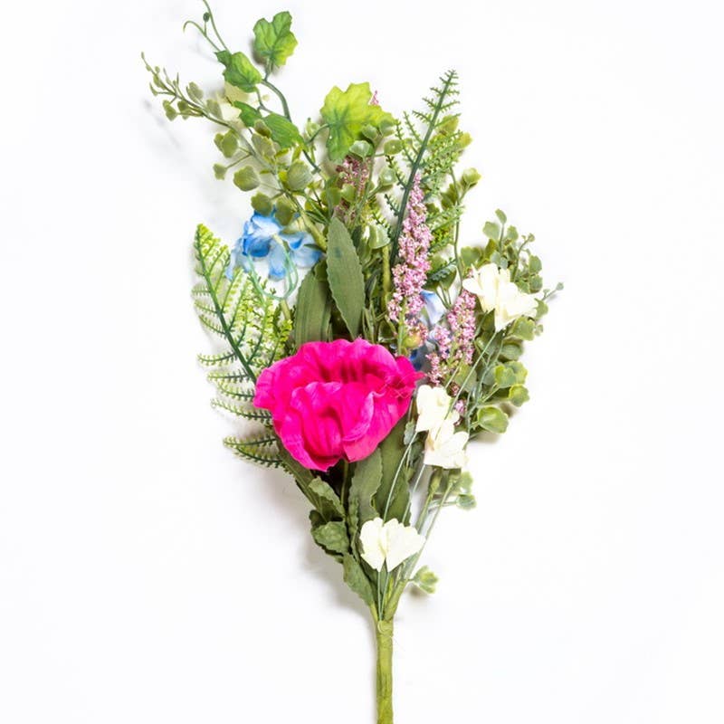 Mixed Flowers Pick With Greenery, 20 In, Pink, Blue, White