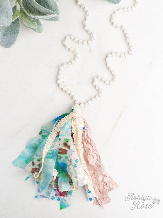 Worth the Tassel Beaded Necklace with Pastel Lace & Multicolor Tassels