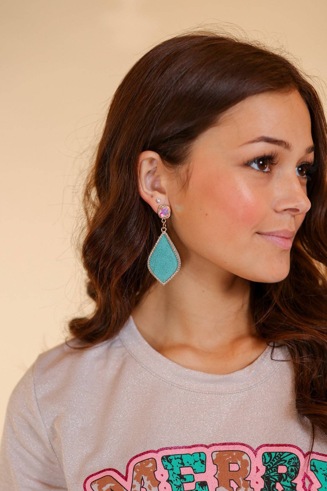 Too Strong to be Dainty Teardrop Earrings with Gold Casing, Turquoise