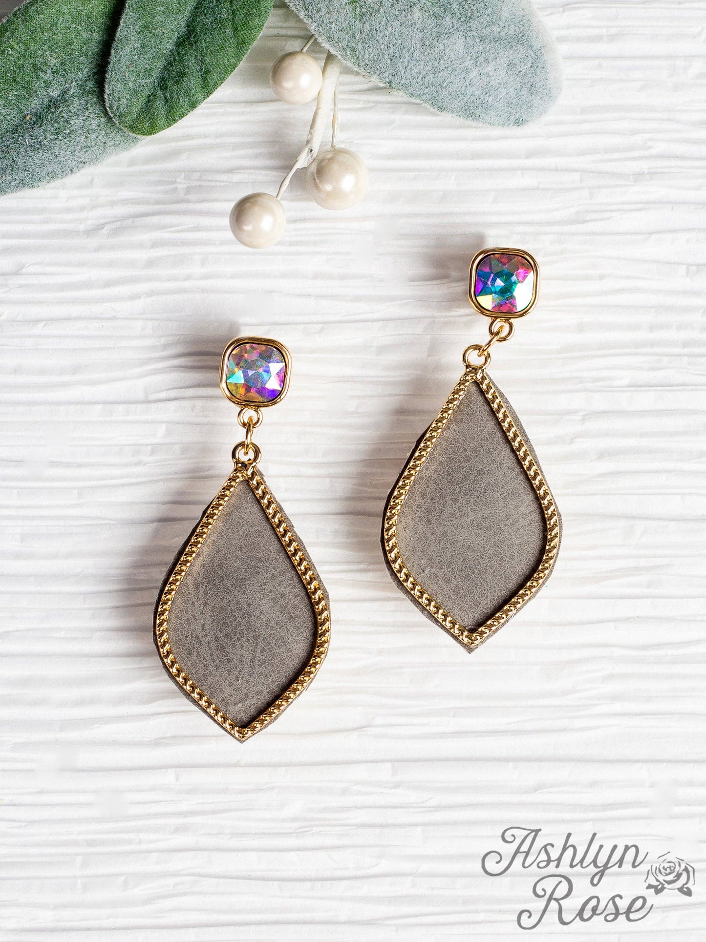 Too Strong to be Dainty Teardrop Earrings with Gold Casing, Grey
